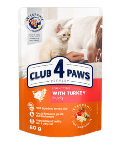 Club4Paws konservuotas kačiukų maistas su kalakutiena drebučiuose, 80g