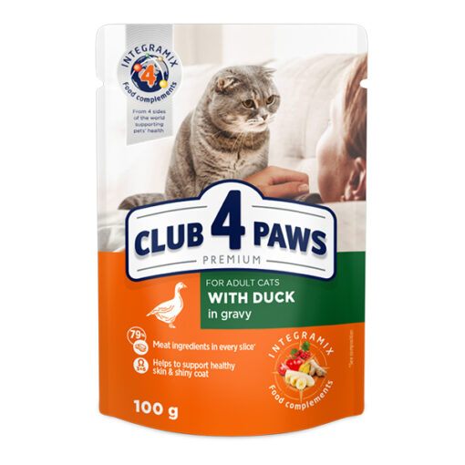 Club4Paws konservuotas kačių maistas su antiena padaže, 100g