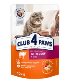Club4Paws konservuotas kačių maistas su jautiena drebučiuose, 100g