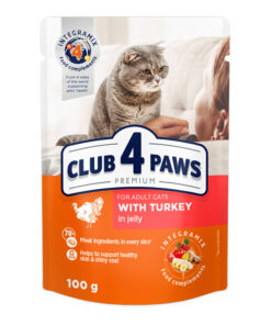 Club4Paws konservuotas kačių maistas su kalakutiena drebučiuose, 100g