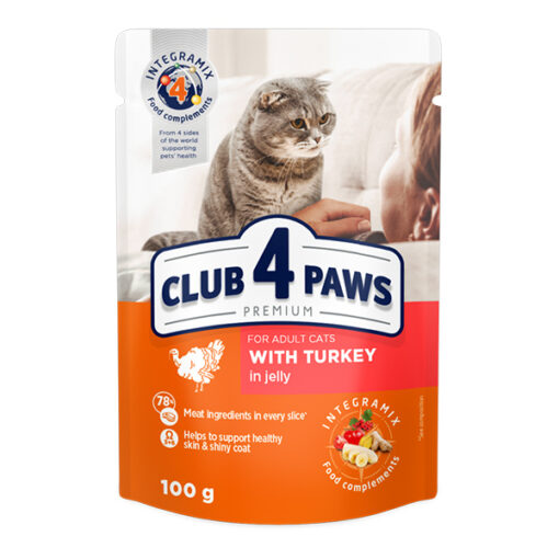 Club4Paws konservuotas kačių maistas su kalakutiena drebučiuose, 100g