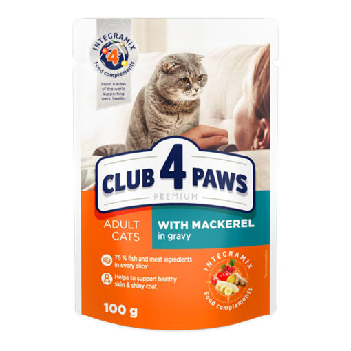 Club4Paws konservuotas kačių maistas su skumbre padaže, 100g