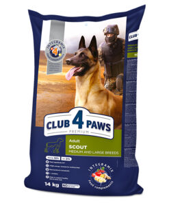 Club4Paws sausas šunų maistas Scout, skirtas vidutinių ir didelių veislių šunims, 14kg
