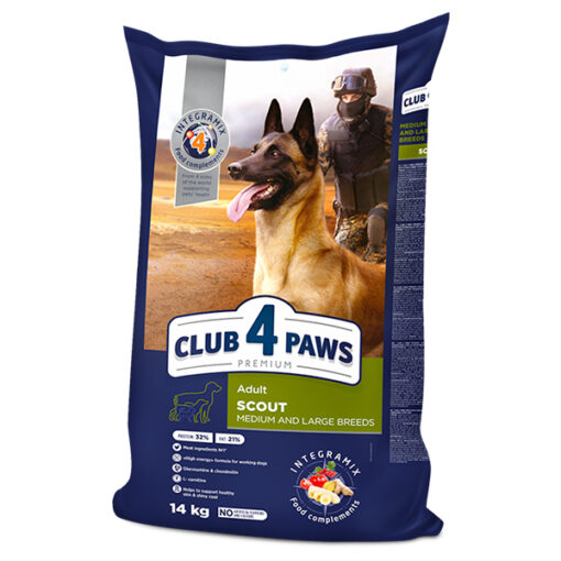 Club4Paws sausas šunų maistas Scout, skirtas vidutinių ir didelių veislių šunims, 14kg