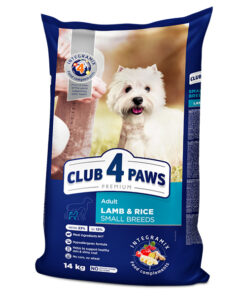 Club4Paws sausas šunų maistas su ėriena ir ryžiais, skirtas suaugusiems mažų veislių šunims, 14kg