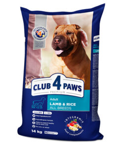 Club4Paws sausas šunų maistas su ėriena ir ryžiais, skirtas suaugusiems visų veislių šunims, 14kg