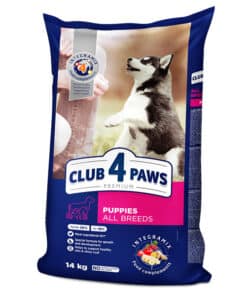 Club4Paws sausas šunų maistas su dideliu kiekiu vištienos, skirtas visų veislių šuniukams, 14kg