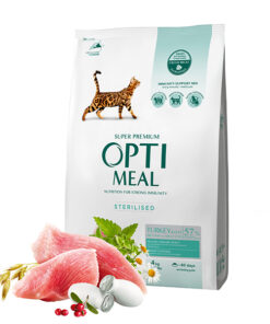 Optimeal sausas kačių maistas su kalakutiena ir avižomis, skirtas sterilizuotoms katėms ir kastruotiems katinams, 4kg
