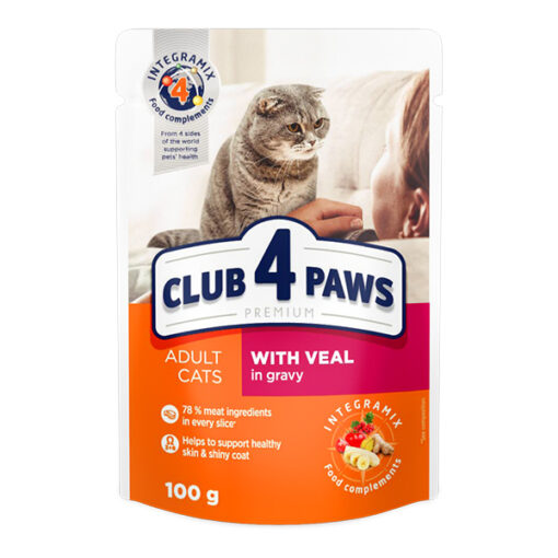 Club4Paws konservuotas kačių maistas su veršiena, 100g