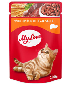 MyLove konservuotas maistas suaugusioms katėms su kepenimis, 100g