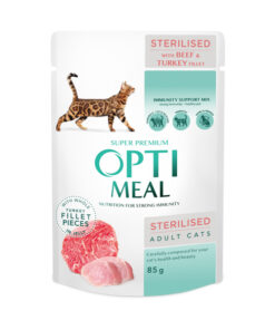 Optimeal konservuotas kačių maistas su jautiena ir kalakutienos filė drebučiuose