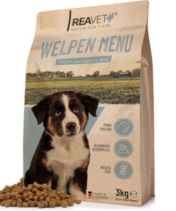 Reavet sausas jaunų šuniukų maistas su paukštiena ir ryžiais