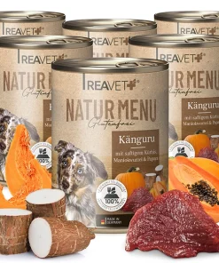 ReaVET konservuotas šunų maistas su kengūriena, moliūgais, maniokos šaknimis ir papajais